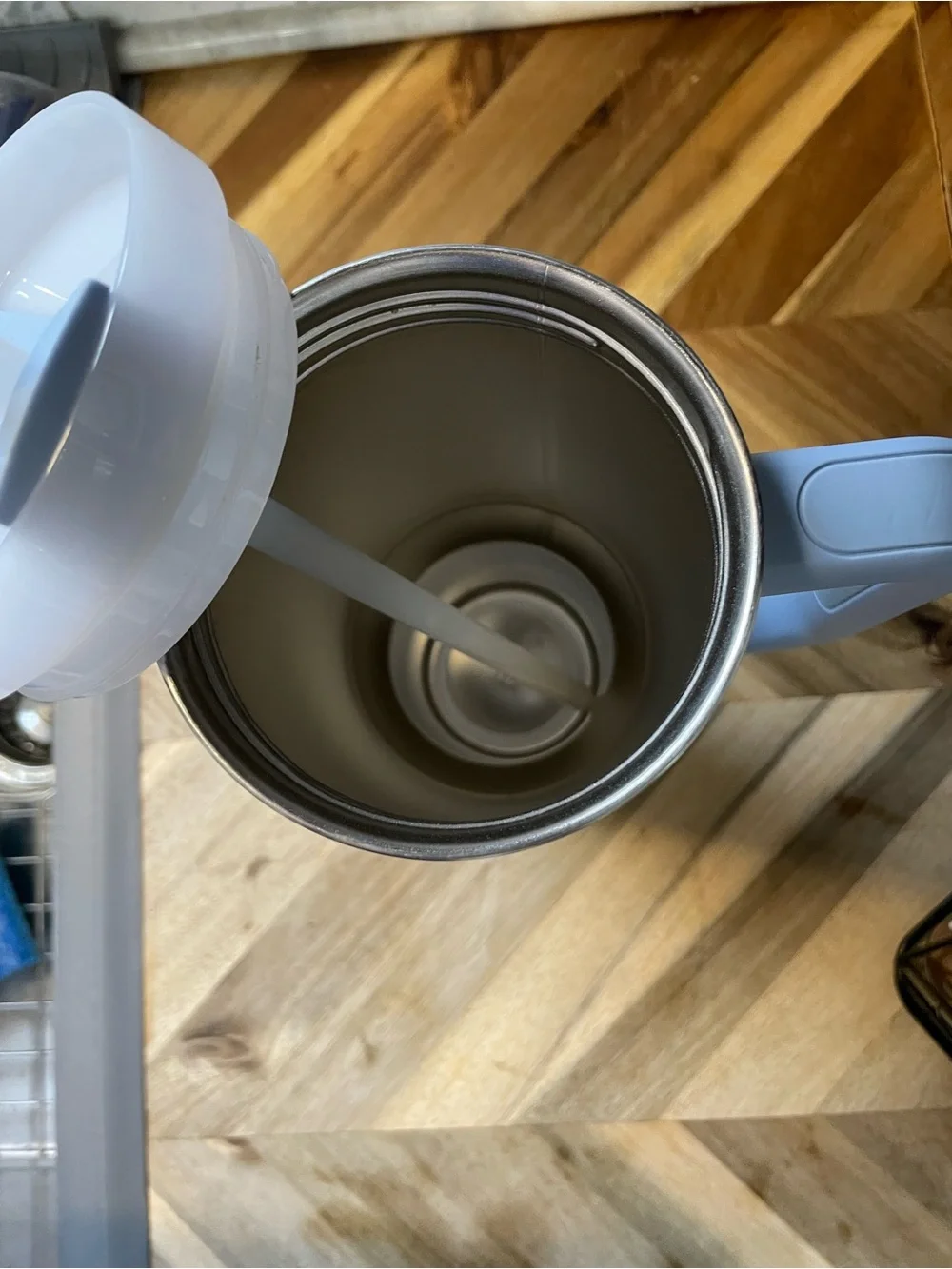 Stanley Light Blue Marble Travel Mug with Handle and Straw - Picture 4 of 4